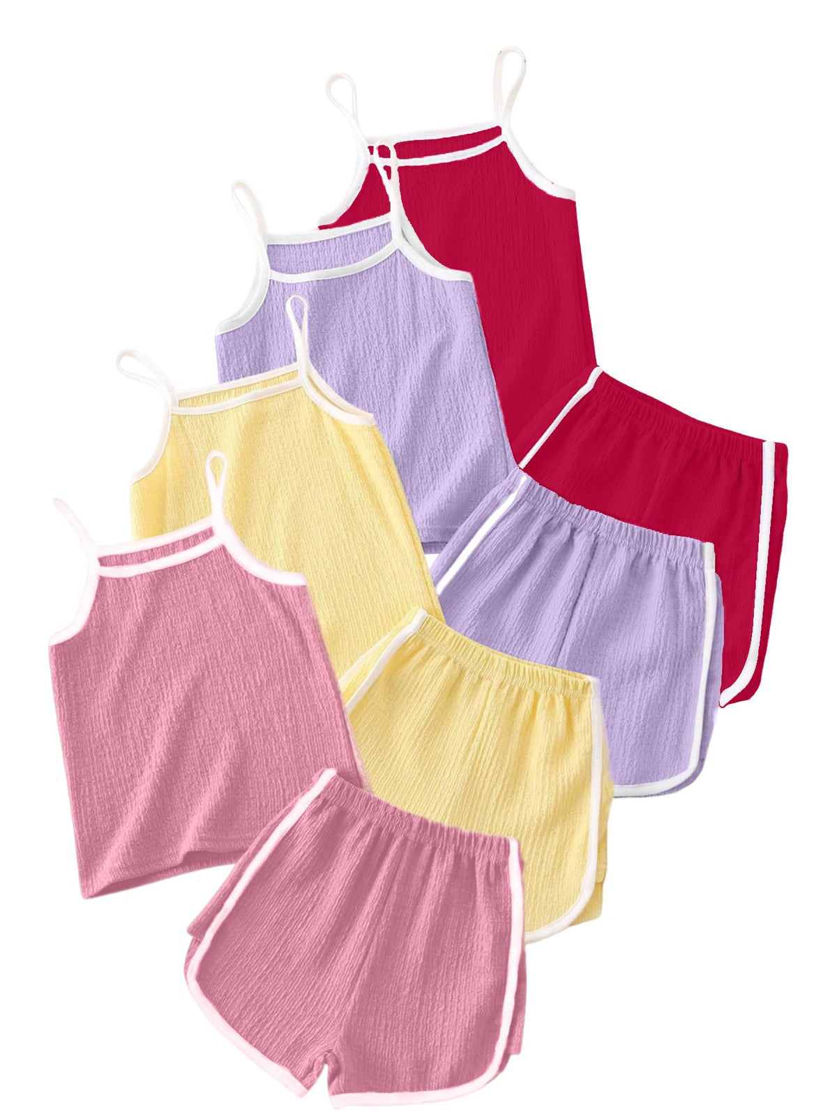 Girls Summer Clothes 4 Piece Cute Outfits Cami Tank Top and Dolphin Shorts Sets for Kid Casual, Dance, Beach