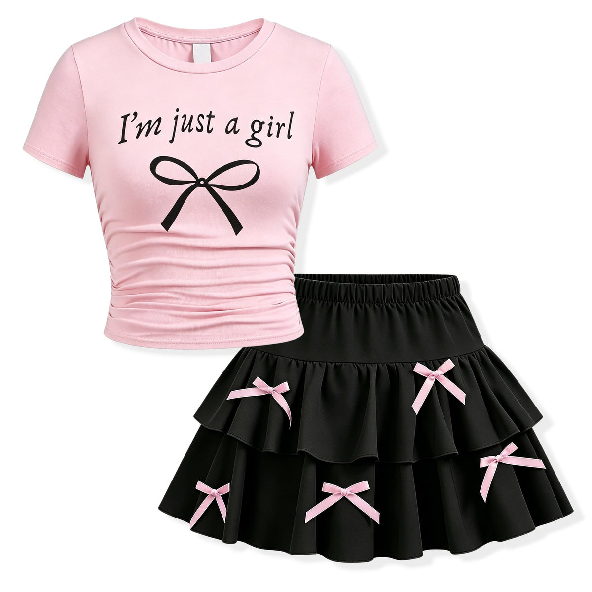 Teenage Girls Puffy Skirt Set with Cute Bowknot Top Teen Summer Skirt Outfit Puffy Skirt for Teen Girls