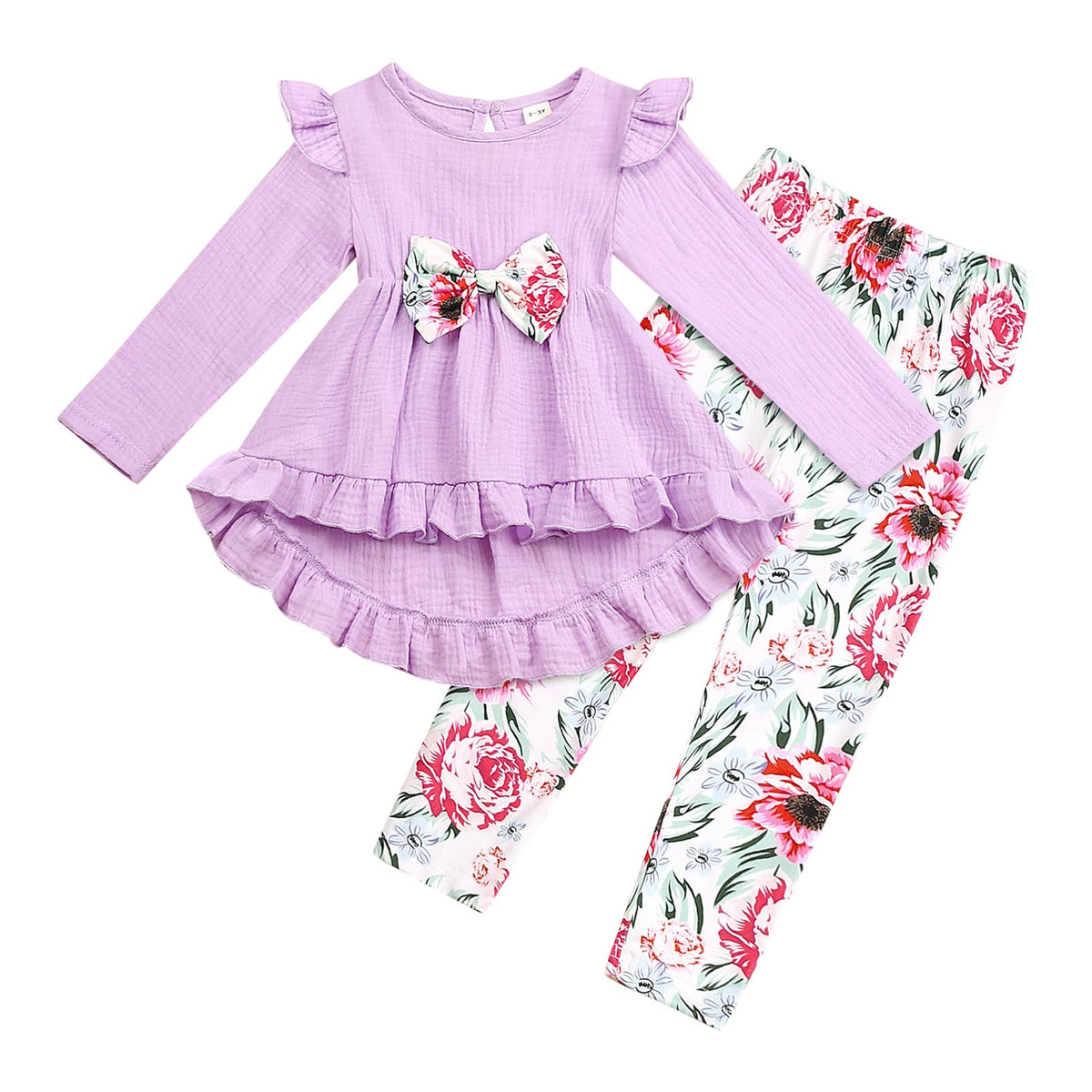 Axumity Kid Girl Clothes Ruffle Sleeve Top Floral Allover Pants 3-9 Years Fall Outfit Set
