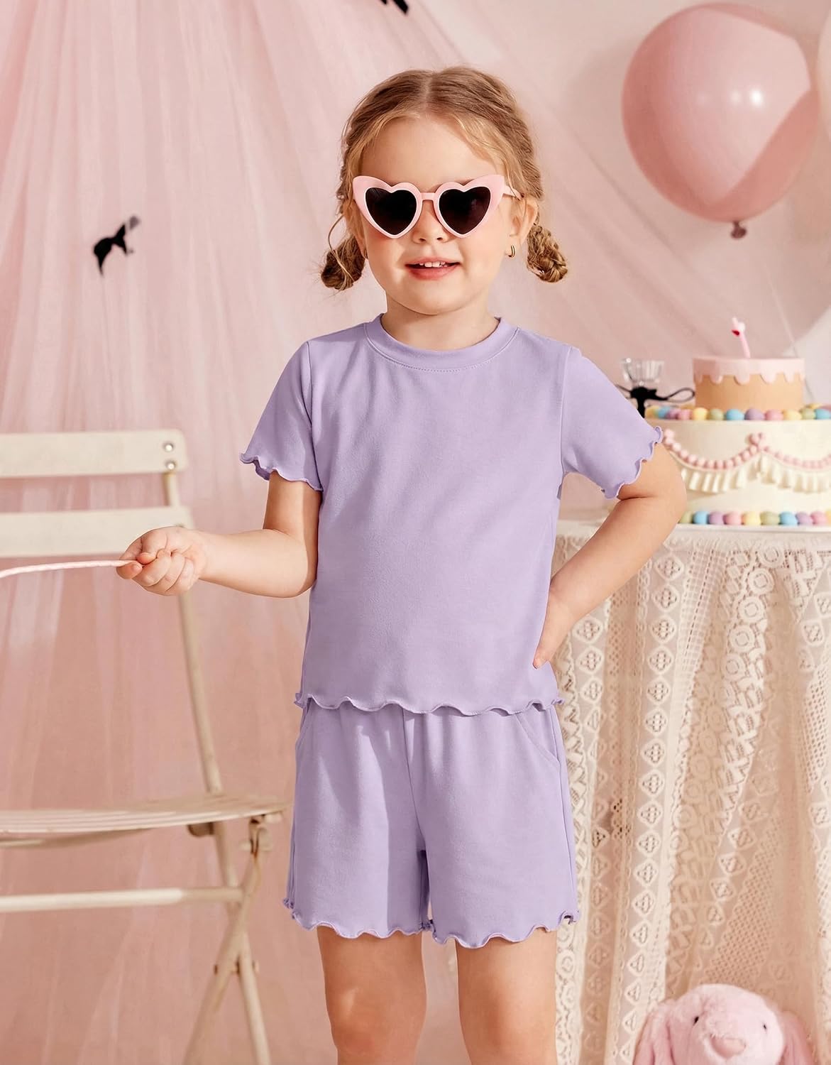 Arshiner Toddler Girls Clothes Ruffle Sleeves Top and Short 2 Piece Outfits