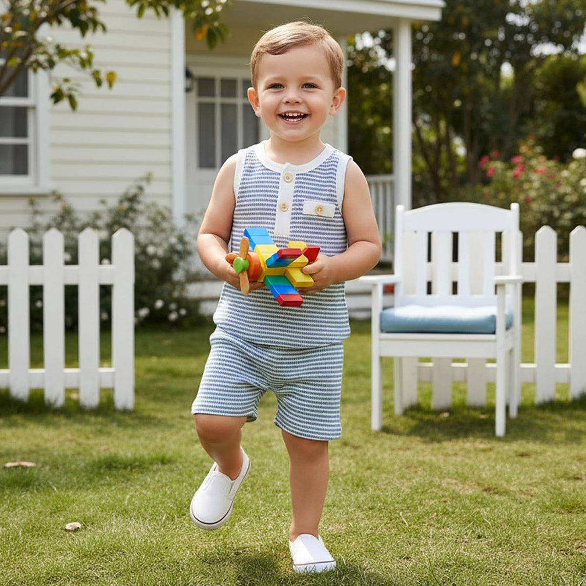 Kupretty Toddler Baby Boy Stripe Waffle Sleeveless Shirt Shorts Set