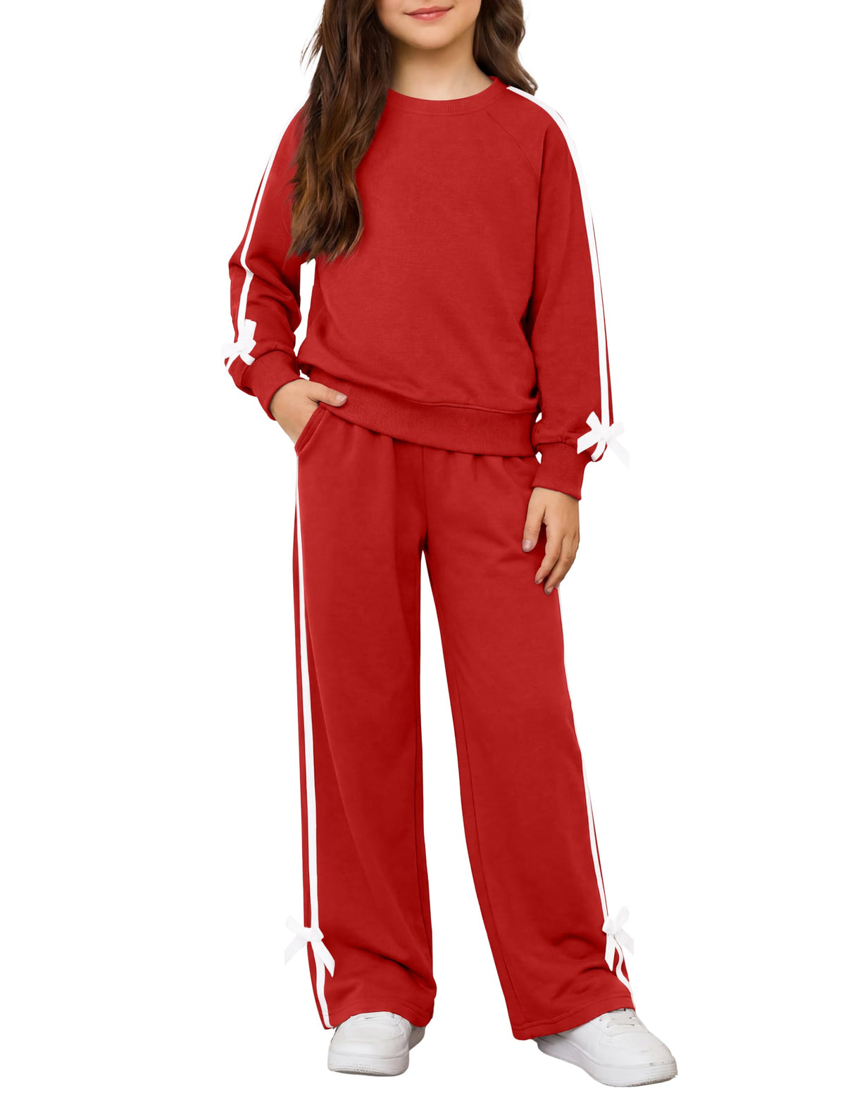 Arshiner Girls 2 Piece Outfits Fall Long Sleeve Shirts Wide Leg Pants Sets