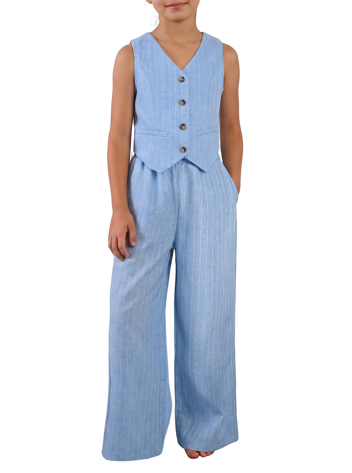 Girls Two Piece Outfits, Kids Vest And Wide Leg Pants Set, Back to School Outfits for Girls