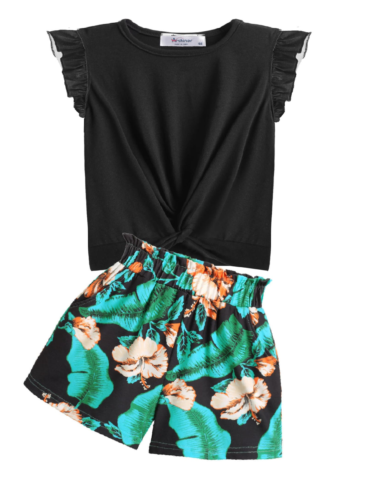 Arshiner Girls Summer Outfits 2 Piece Twist Front Top and Shorts Set