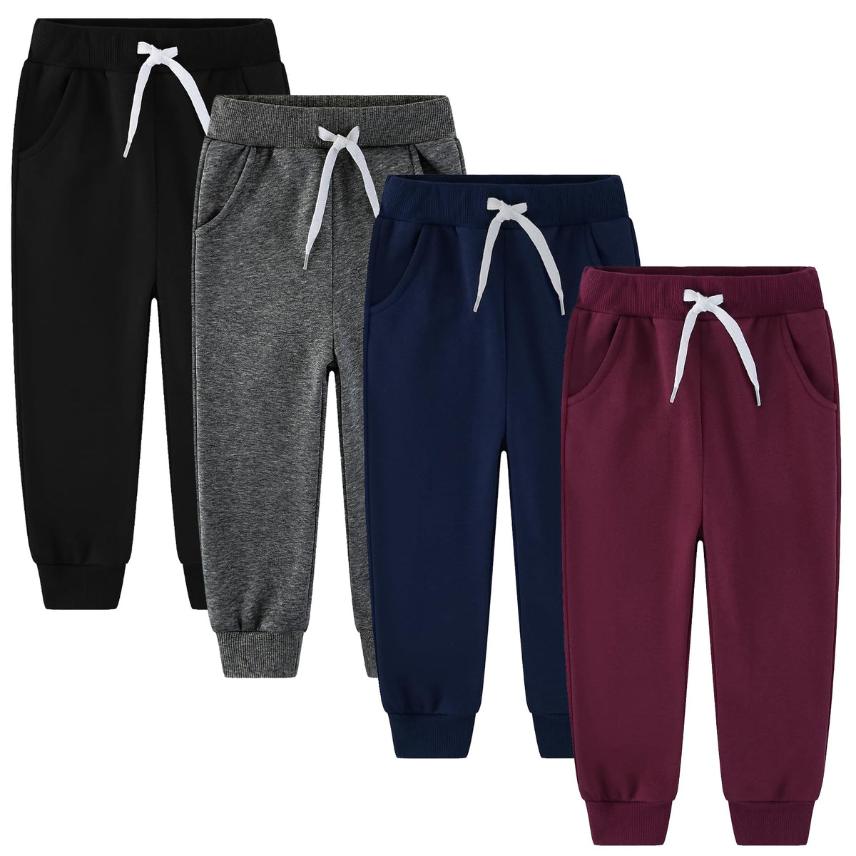 4 Pack Toddler and Kids Boys Sweatpants Joggers Cotton Active Soft Joggers Pants with Functional Drawstring 2-14Y
