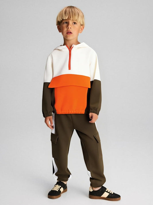 Azmxynol Boys Clothes Kids Little Boy Color Block Half Zip Hoodie & Jogger Pants 2 Piece Outfit Set,4-12 Years