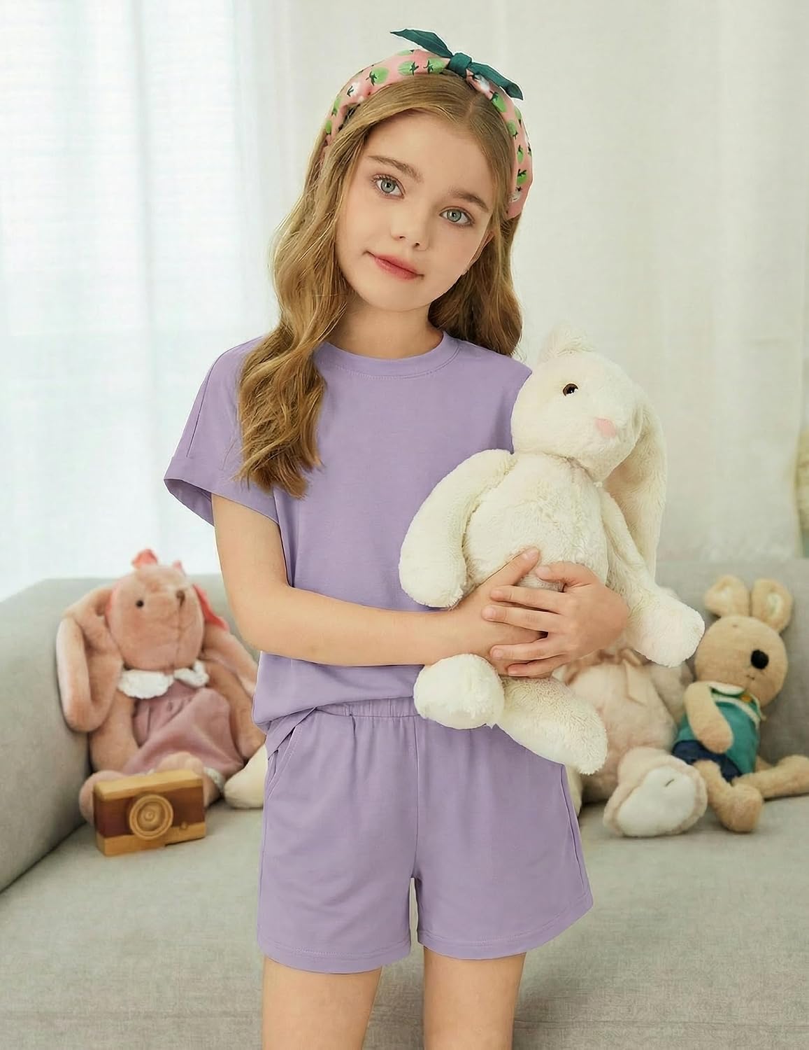 Arshiner Girls Summer 2 Piece Outfits Short Sleeve Shirts and Shorts Sets