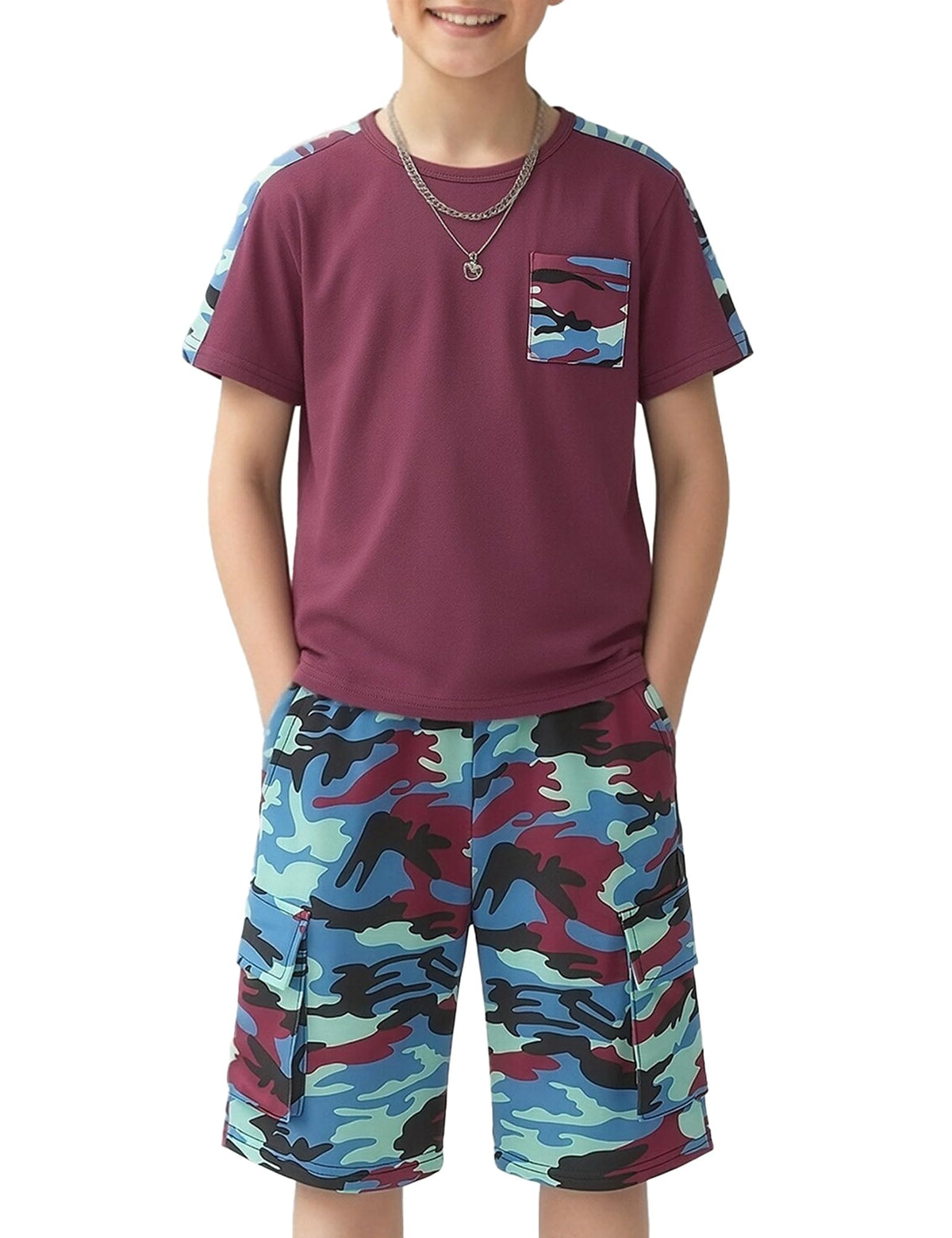 mksodopy Boys Summer Outfit Set 2 Piece T Shirt and Camo Shorts Casual Clothes for Little Big Boys