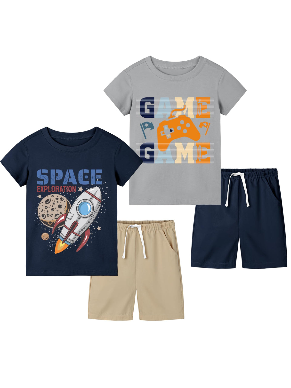Cooraby Toddler Boys Summer Clothes Outfits Kids Cotton Short Sleeve Shirt Shorts 4 Pieces Set Toddler Boys short sets 2-5T