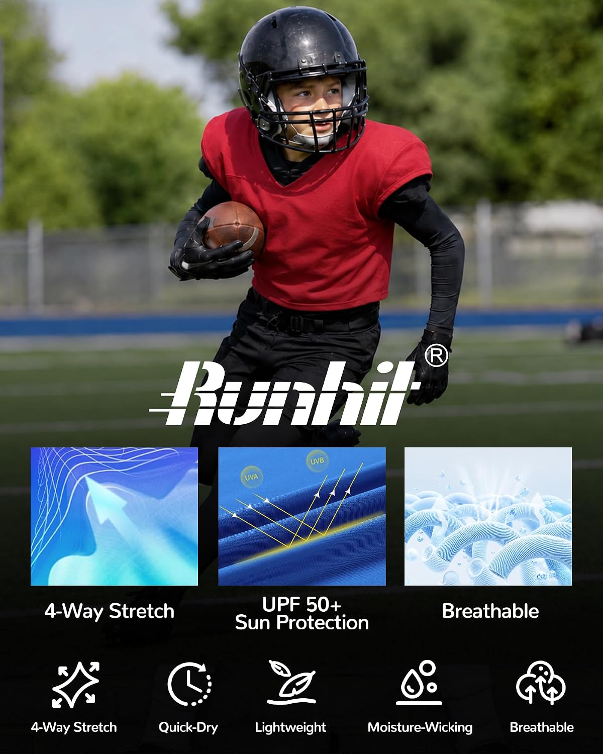 Runhit Boys Compression Shirts & Pants Set Youth Football Long Sleeve Undershirts Leggings Kids Sport Base Layer Tights UPF50