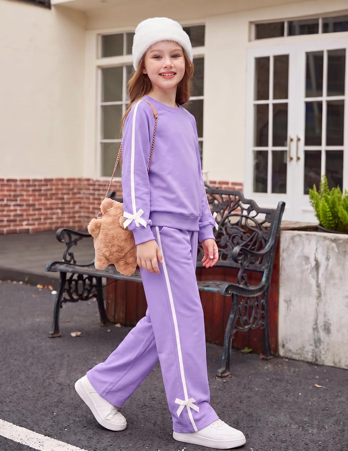 Arshiner Girls 2 Piece Outfits Fall Long Sleeve Shirts Wide Leg Pants Sets