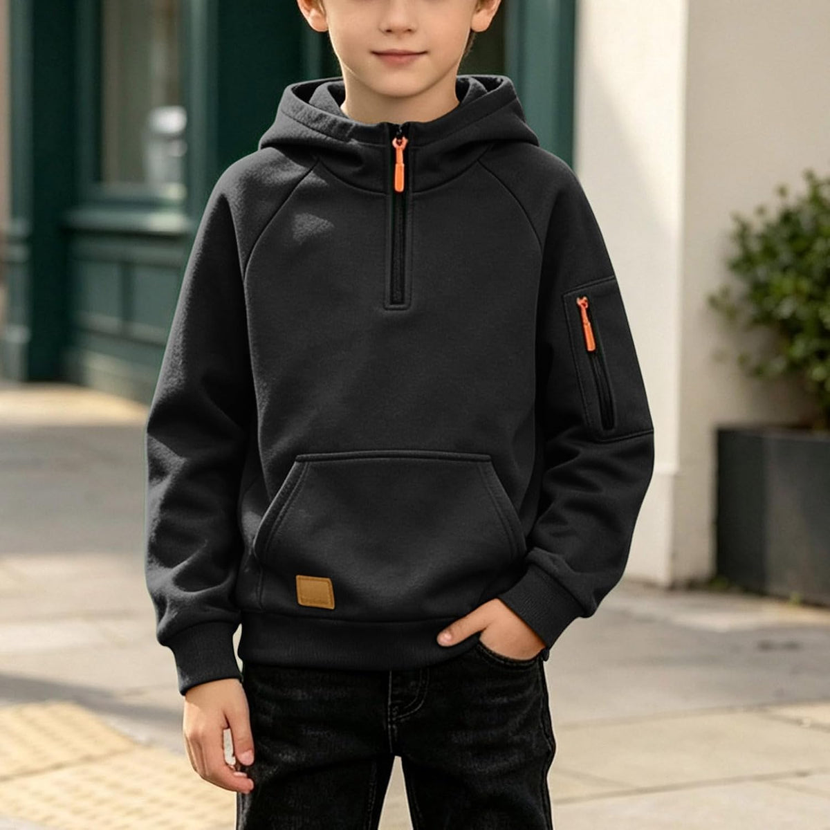 Boys Hoodies Quarter Zip Long Sleeve Pullover Hooded Sweatshirt 2026 Kids Fall Winter Teen Boy Clothes 4-15 Years