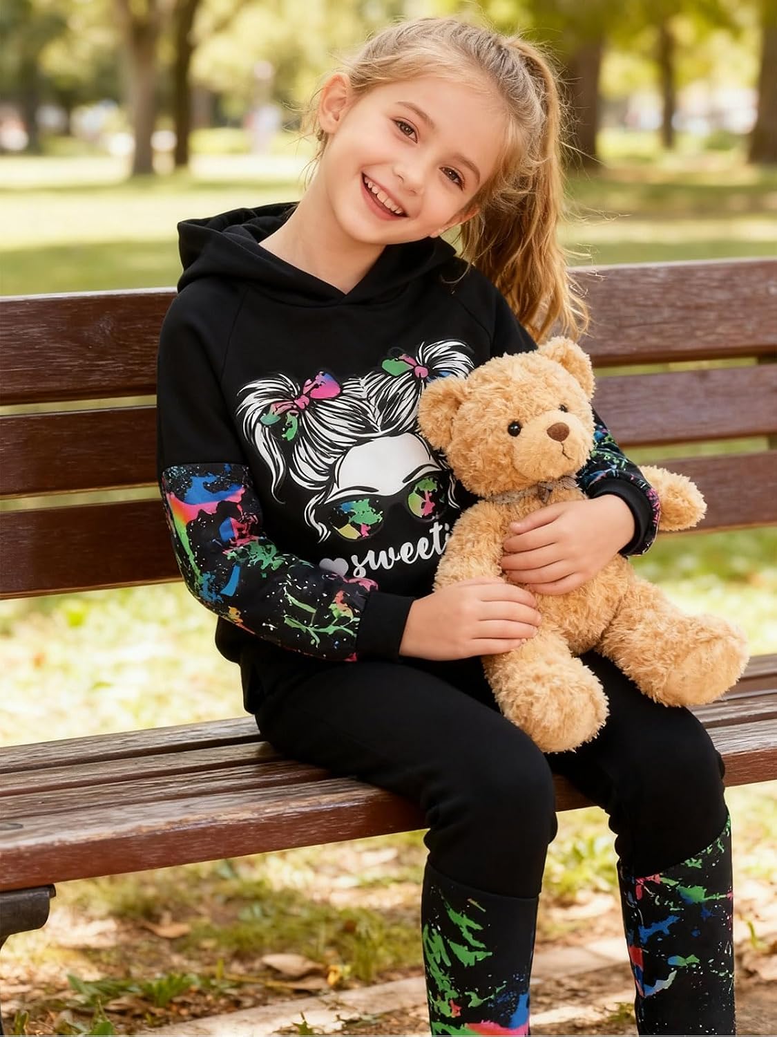 Kids Girls Clothes Cool Girl Print Tie Dye Pullover Sweatshirt and Sweatpants 2 Pieces Outfits Set
