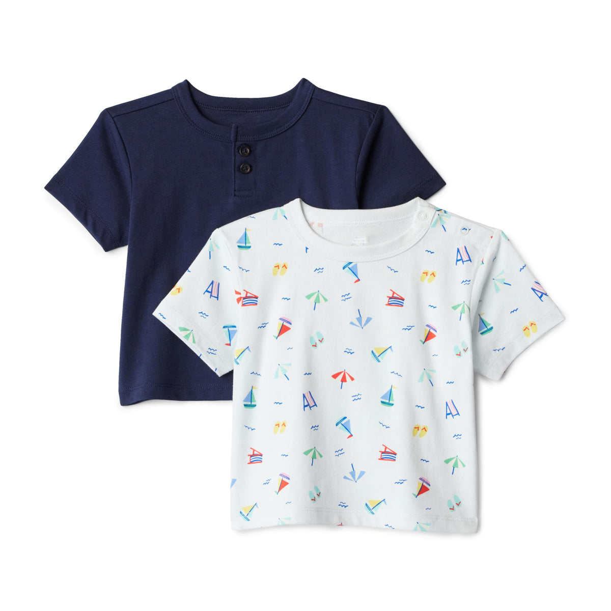 Amazon Essentials x Sofia Grainge Baby Boys' Cotton Crewneck Short Sleeve T-Shirts with Shoulder Snap, Pack of 2