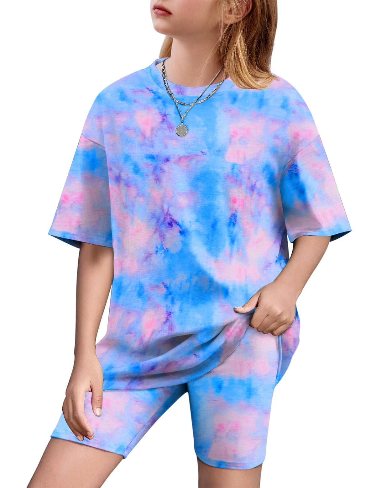 Arshiner Girls 2 Piece Outfit Summer Oversized Tops and Biker Shorts Set