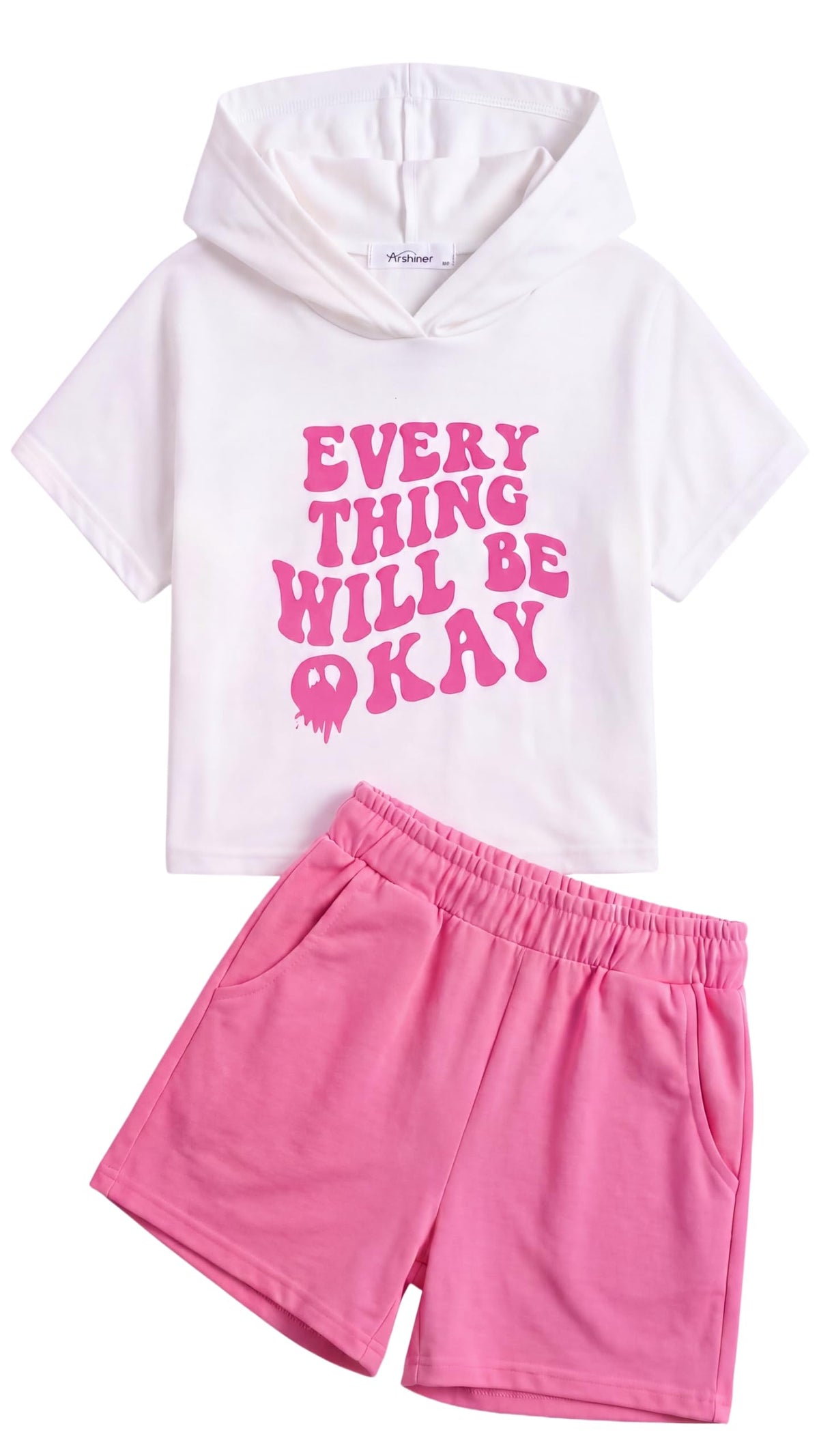 Girls Summer Outfits Kids Hooded-Shirts Elastic Waist Shorts with Pockets