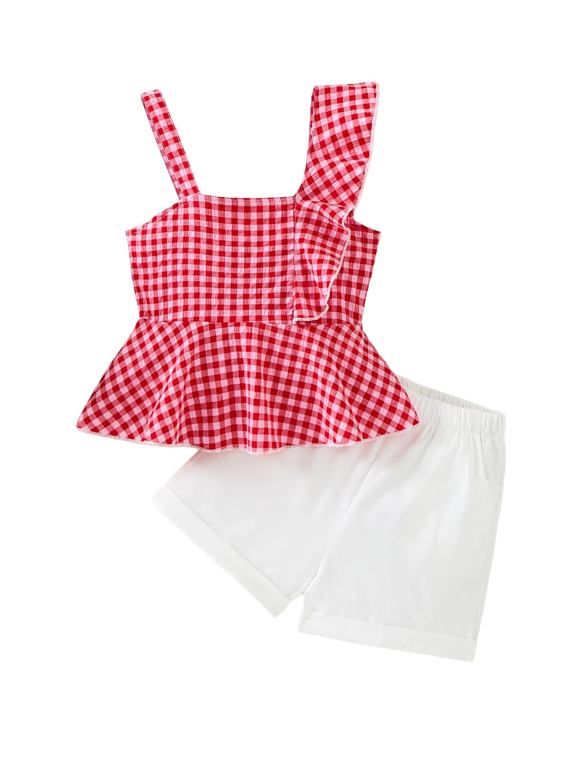 Girls Summer Outfits Set 2 Piece Sleeveless Ruffle Top and Shorts with Pockets Ages 6–12