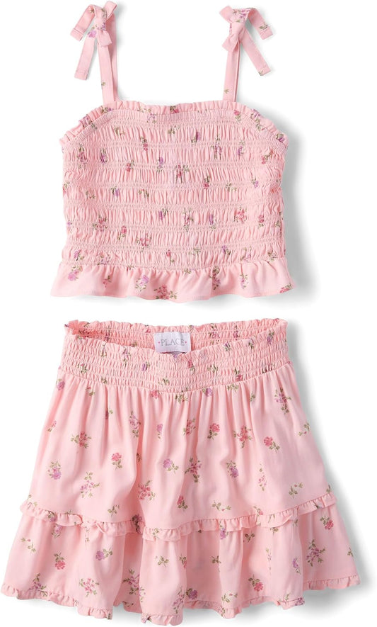 The Children's Place Girls' Smocked Top and Skirt 2 Piece Set