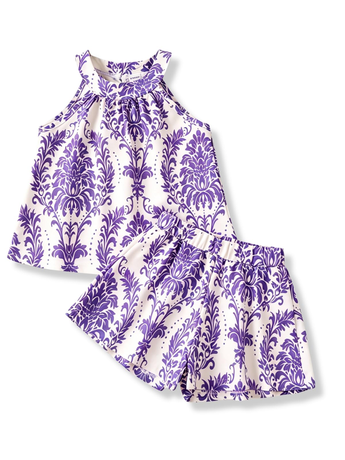 Girls Summer Outfits 2 Piece Halter Neck Floral Sleeveless Top and Short Pants Set Clothes for Kids Size 4-8 Years