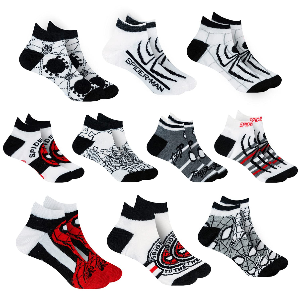 Marvel Spider-man Socks for Boys, 10 Pairs Low Cut Socks for Boys Ages 3-9