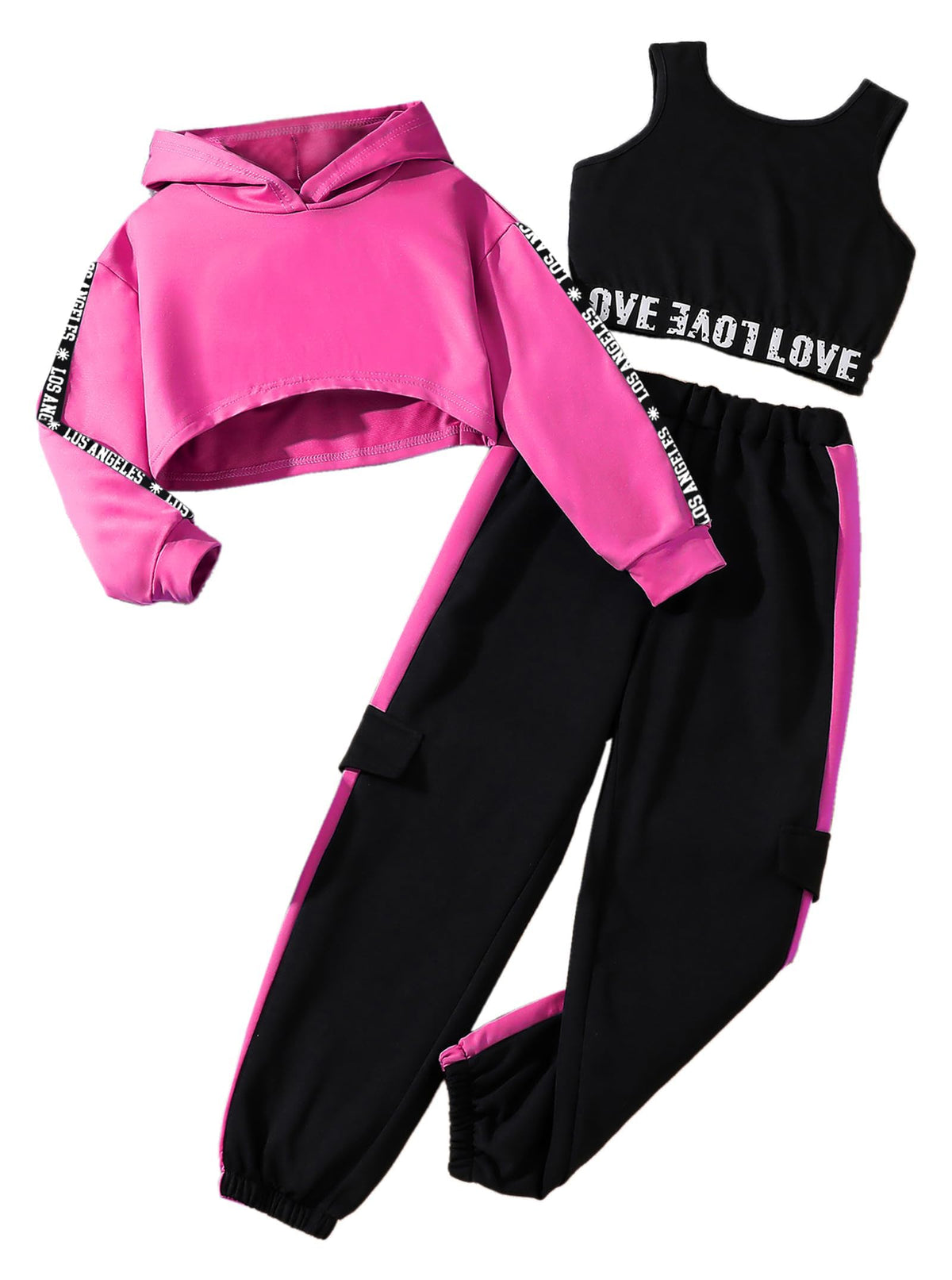 Hilinker Girls 3 Piece Outfits Workout Crop Hoodie Tank Sweatpants