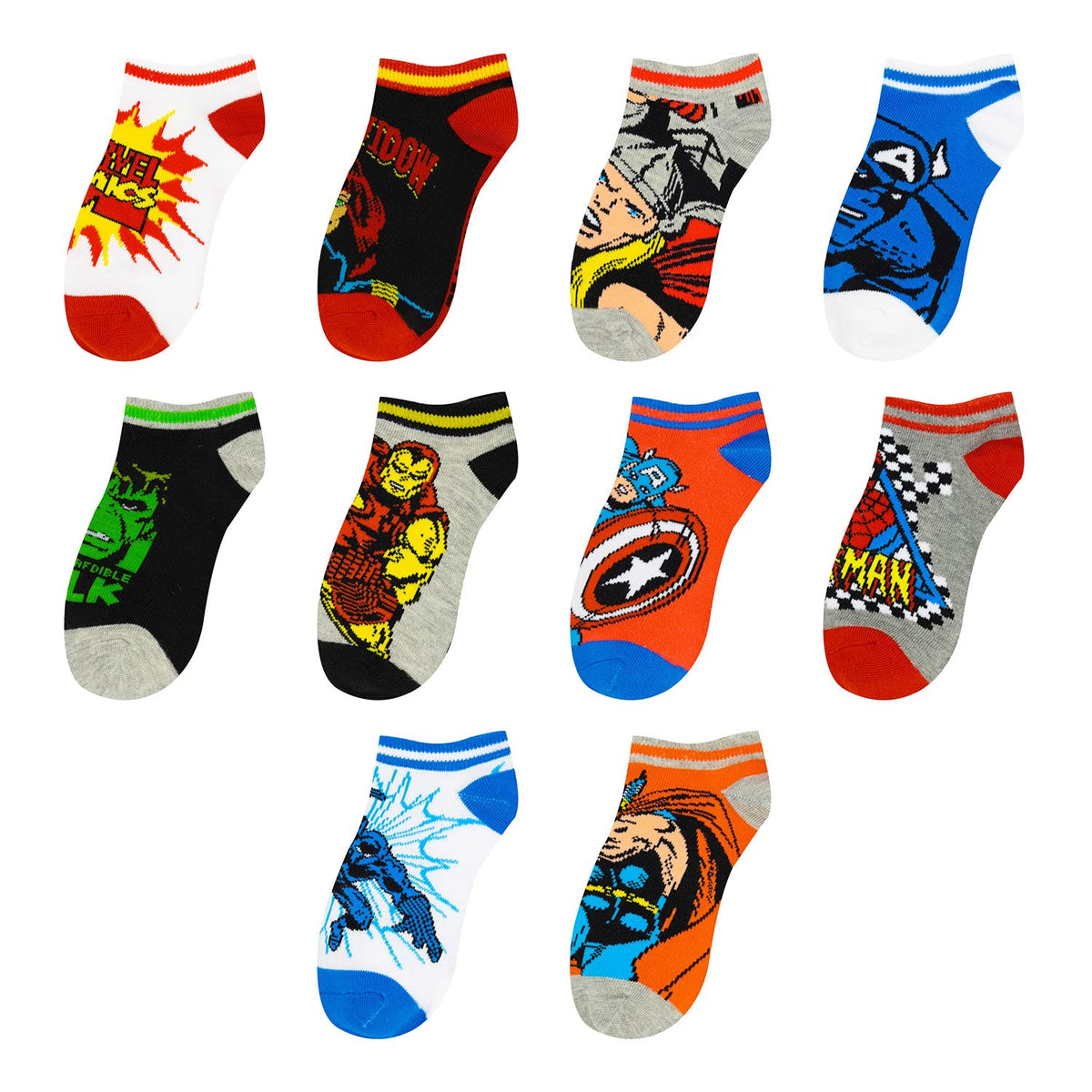 Marvel Spider-man Socks for Boys, 10 Pairs Low Cut Socks for Boys Ages 3-9