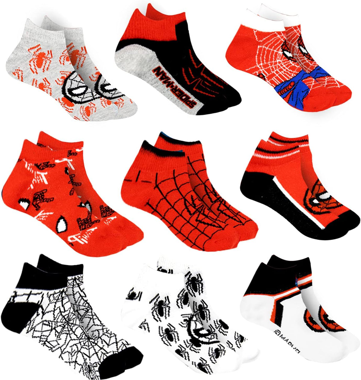 Marvel Spider-man Socks for Boys, 10 Pairs Low Cut Socks for Boys Ages 3-9
