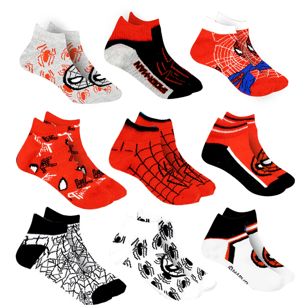 Marvel Spider-man Socks for Boys, 10 Pairs Low Cut Socks for Boys Ages 3-9