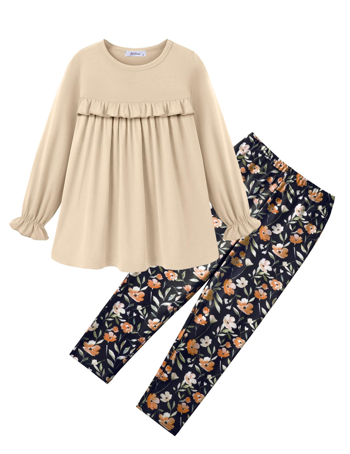 Arshiner Girls 2 Piece Outfits Toddler Fall Ruffle Shirt and Leggings Sets