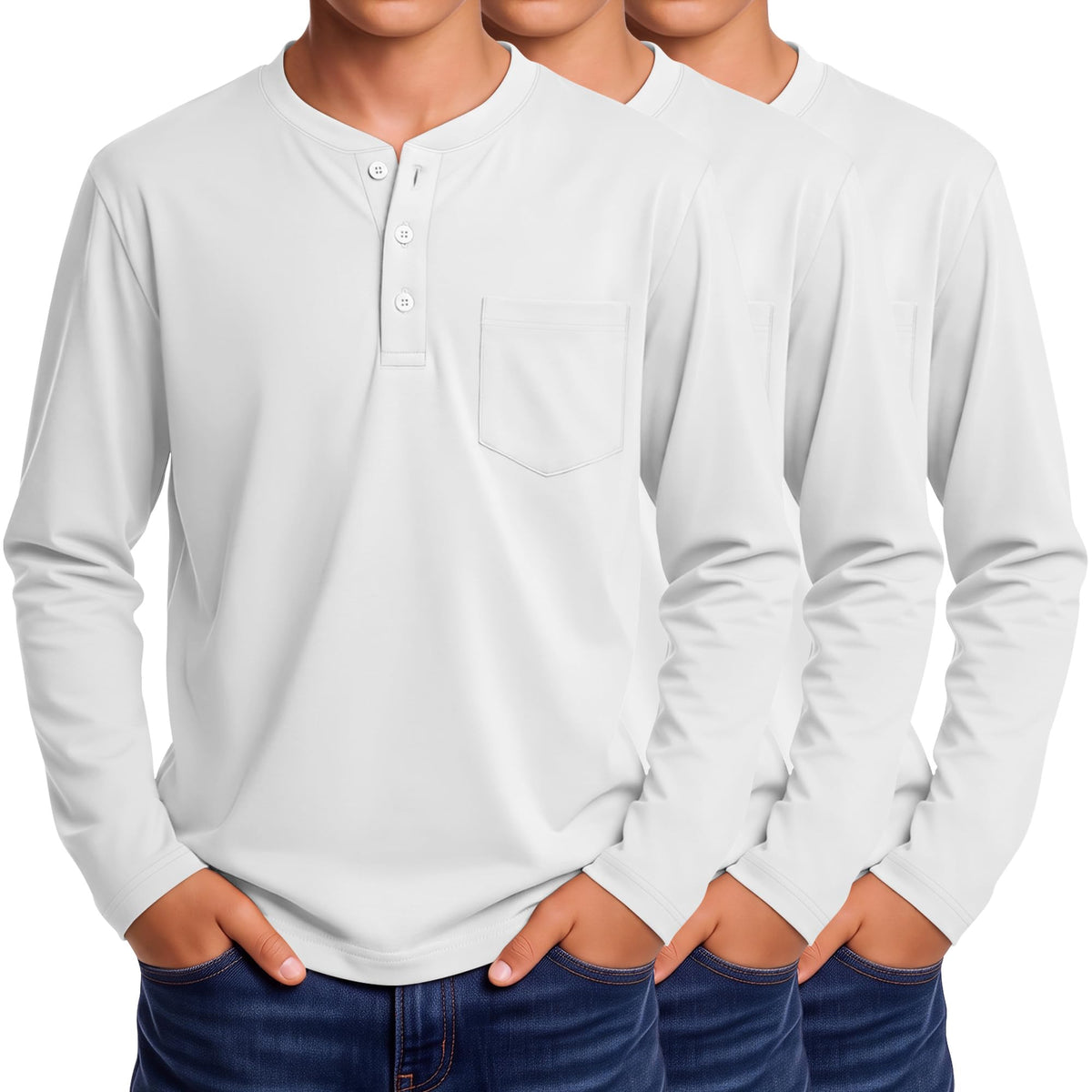 3 Pack Boys' Long Sleeve Shirts Henley Tops