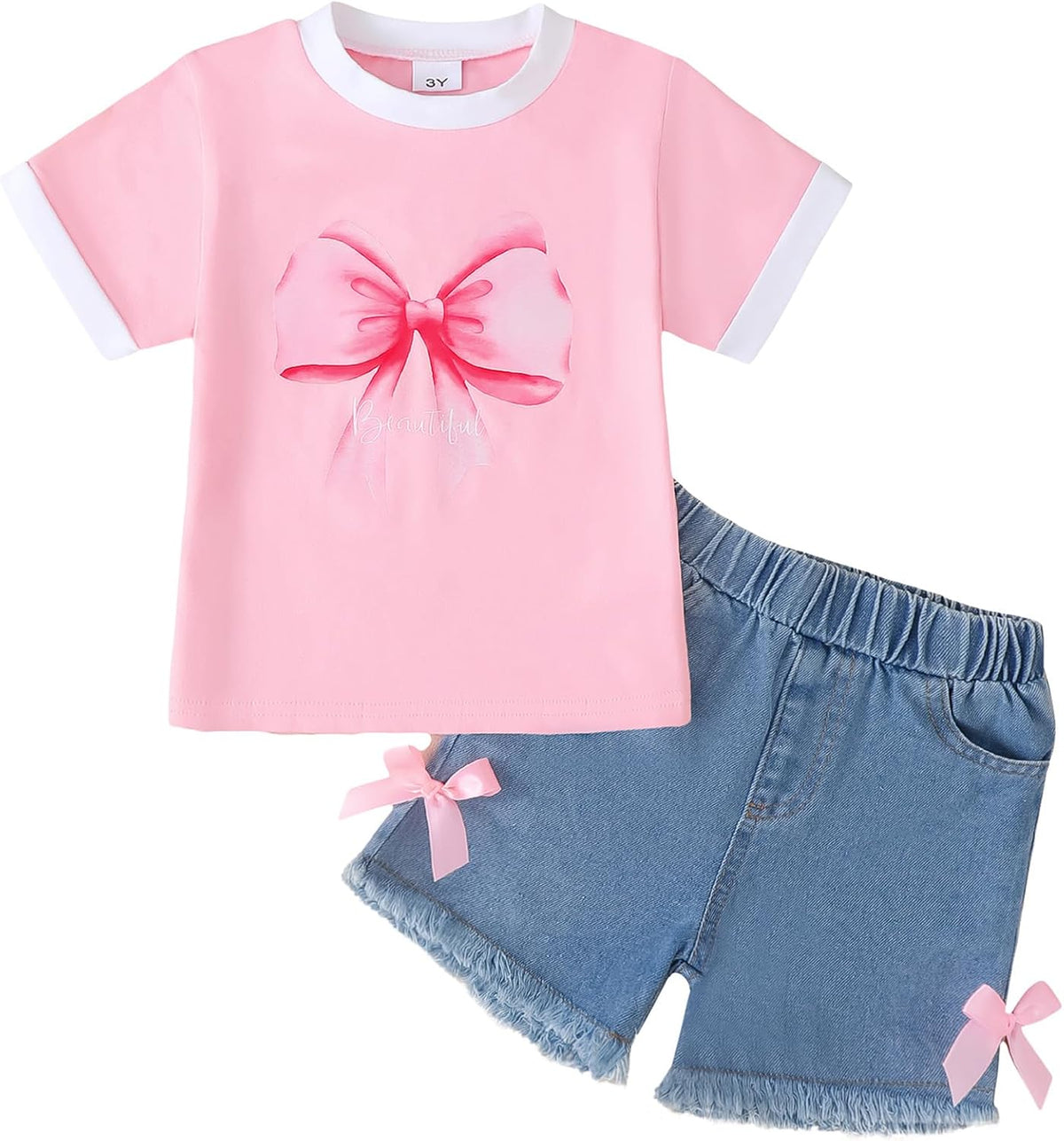 Jecson Toddler Girl Clothes Summer Cotton Print T-Shirt and Jeans Shorts Set Casual Girls 2 Piece Outfits Sets 2T-8Y