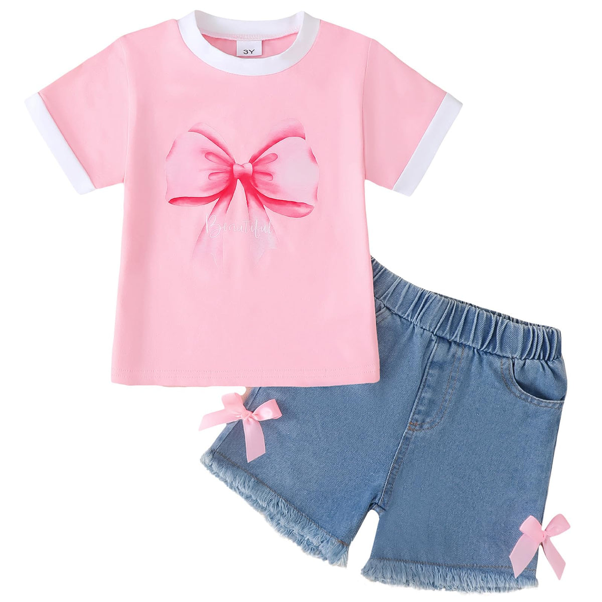 Jecson Toddler Girl Clothes Summer Cotton Print T-Shirt and Jeans Shorts Set Casual Girls 2 Piece Outfits Sets 2T-8Y