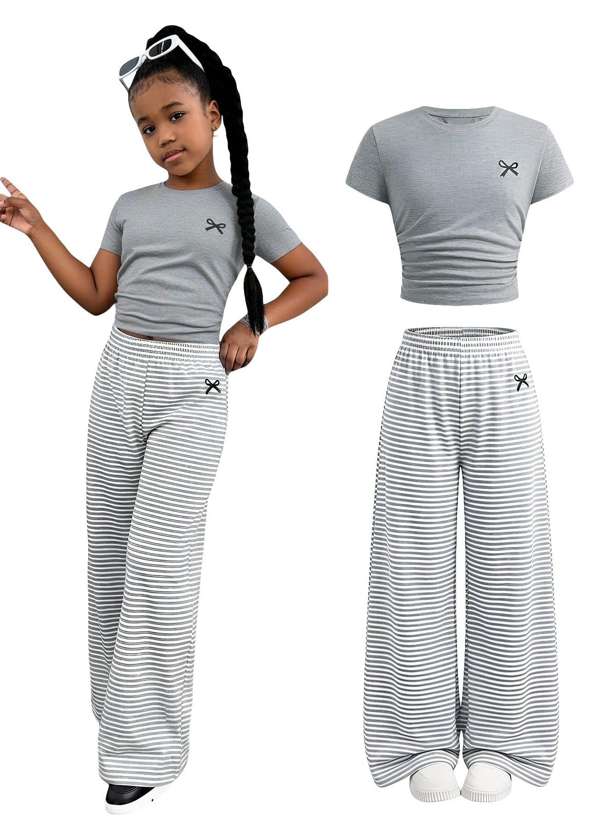 SOLY HUX Girl's Bow Print Short Sleeve T Shirt Pants Outfits