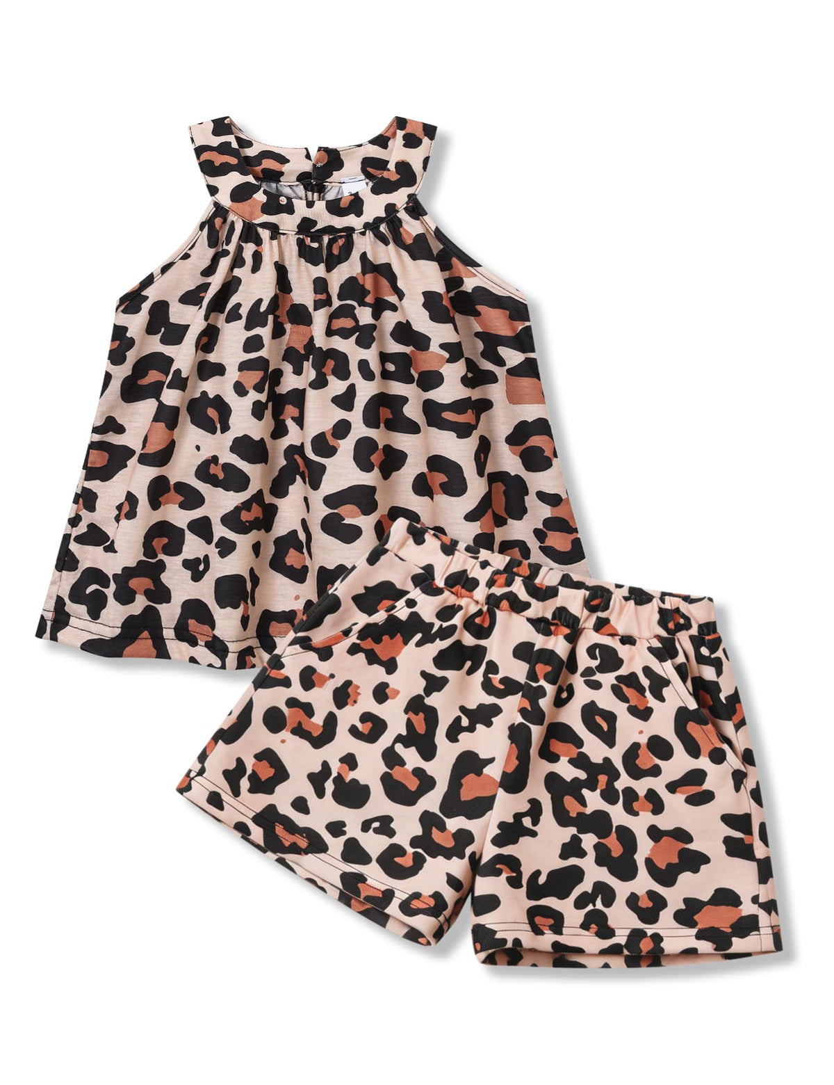Girls Summer Outfits 2 Piece Halter Neck Floral Sleeveless Top and Short Pants Set Clothes for Kids Size 4-8 Years