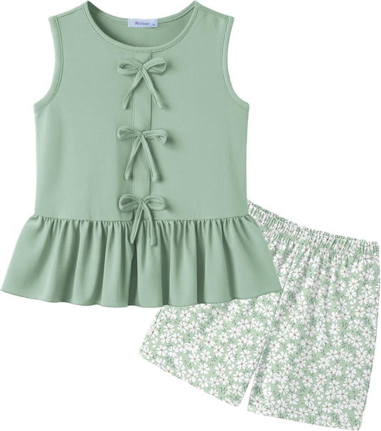 Arshiner Girls Clothes Summer 2 Piece Outfit Butterfly Knot Tops and Shorts