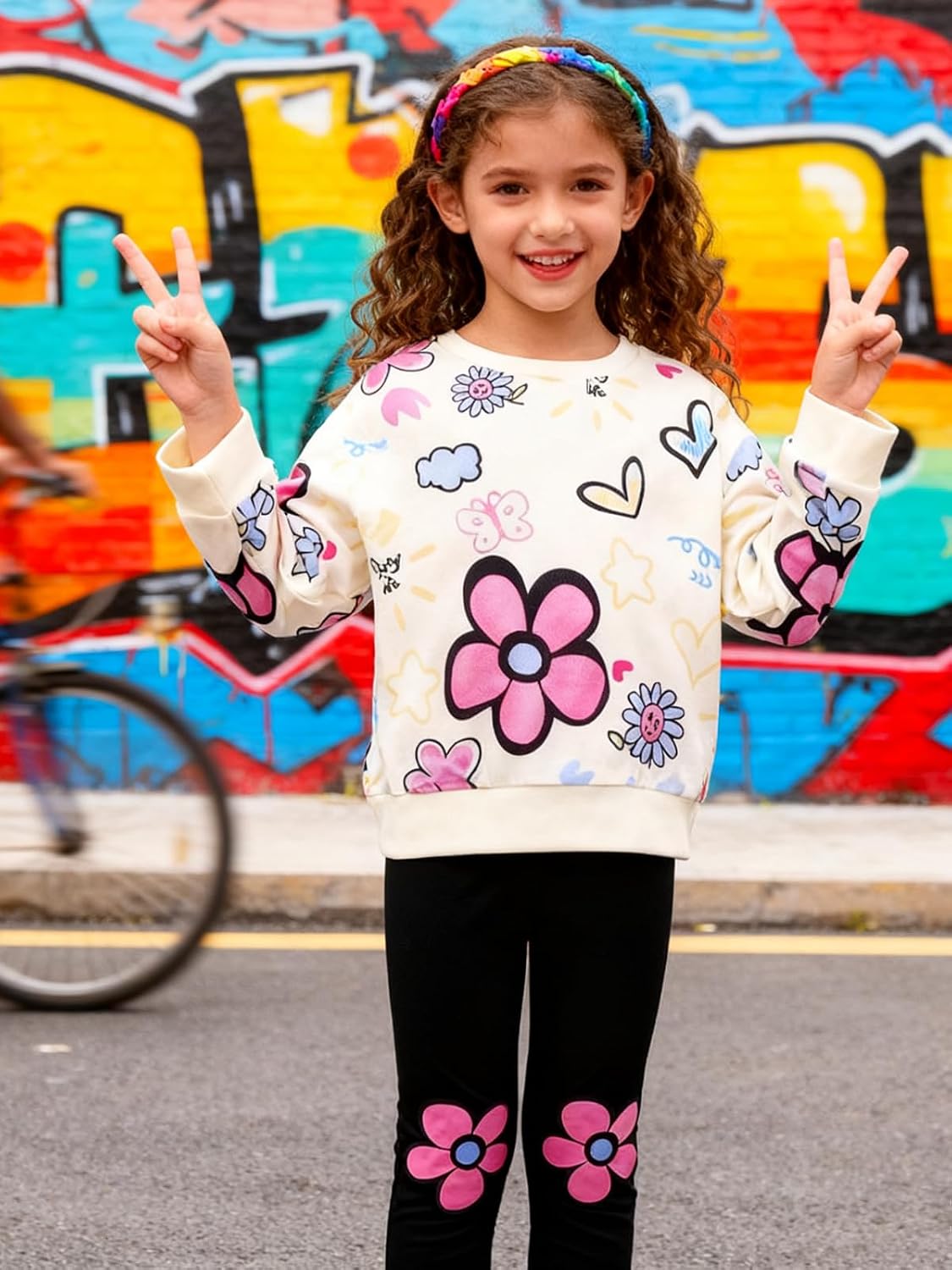 Toddler Girl Clothes Floral Printed Sweatshirt Pants 2Pcs Fall Outfits for Little Girls Clothing Set Size 3-7 Years