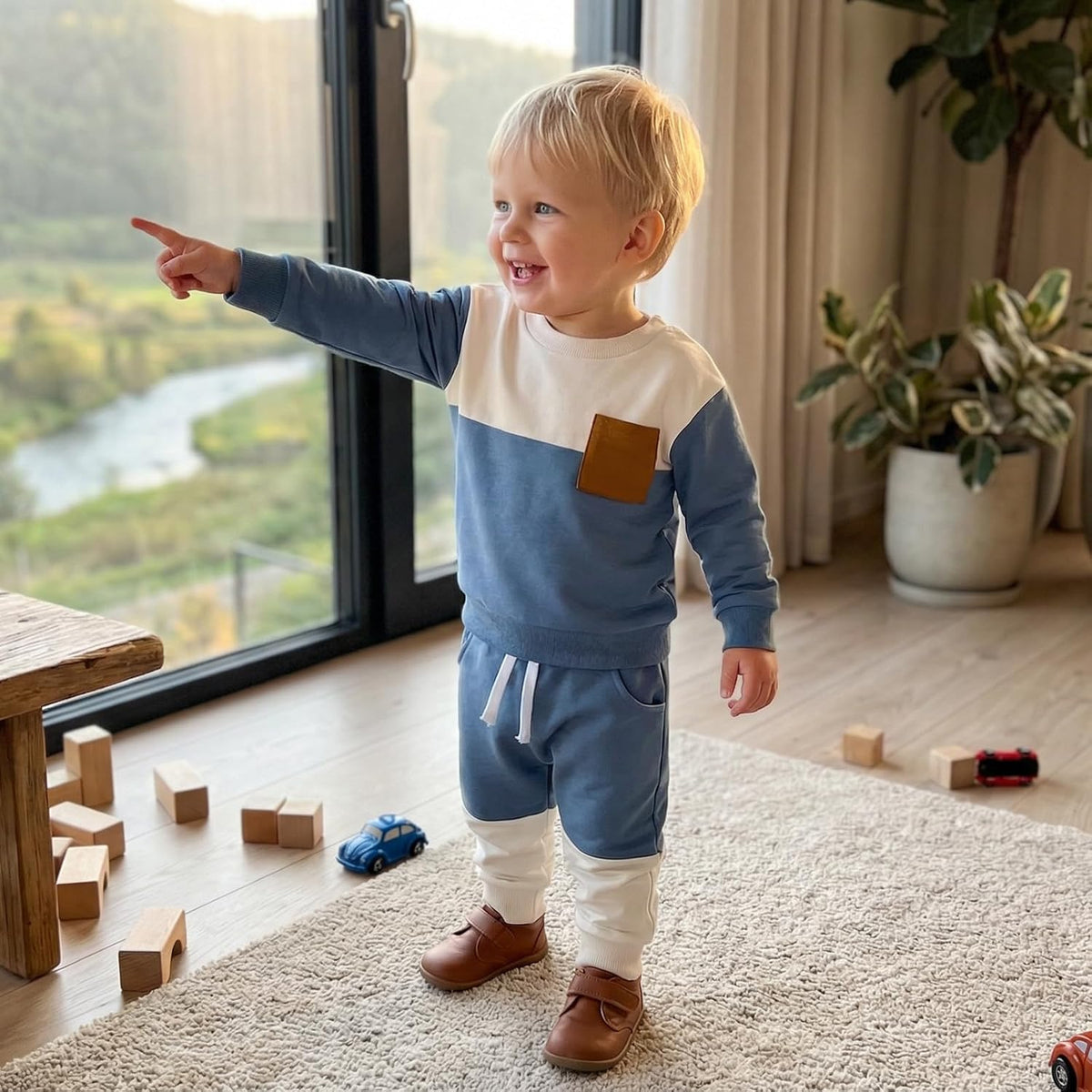 Kupretty Toddler Baby Boy Clothes Color Block Sweatshirt Pants Set