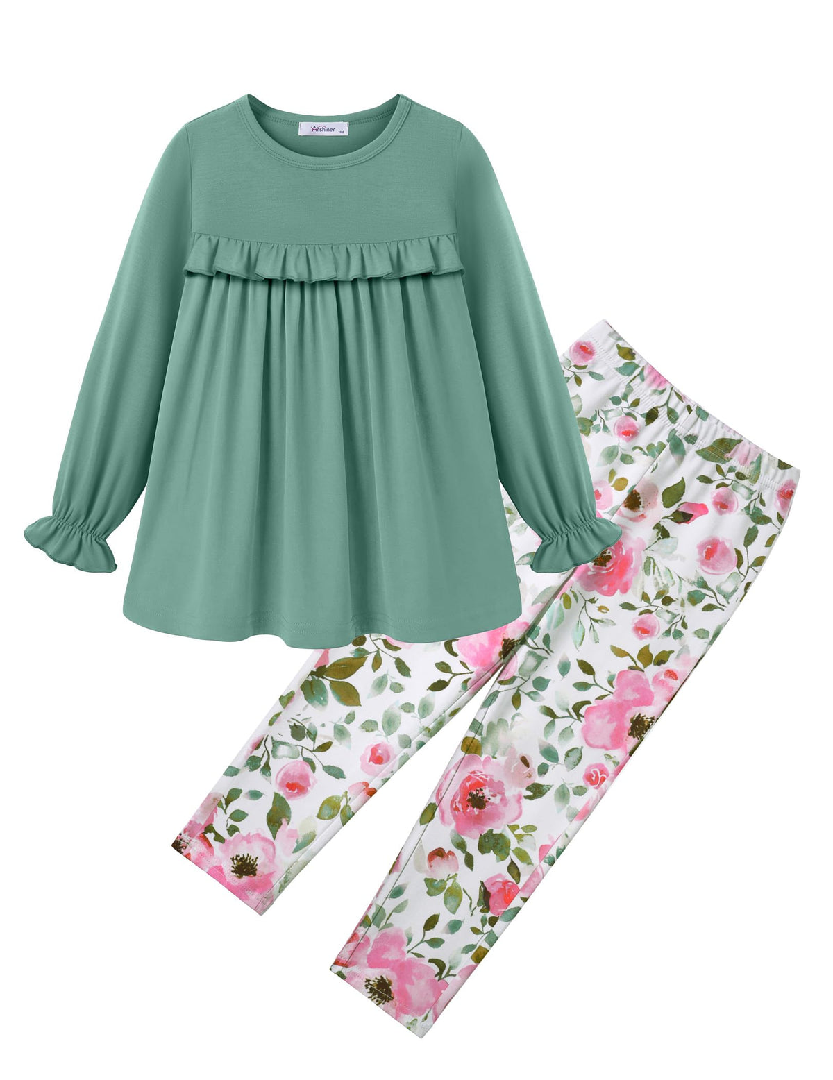 Arshiner Girls 2 Piece Outfits Toddler Fall Ruffle Shirt and Leggings Sets