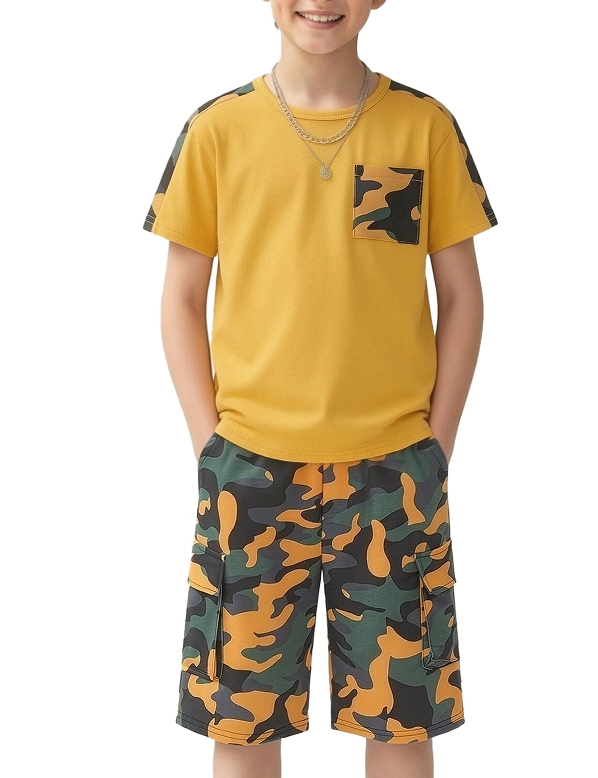 mksodopy Boys Summer Outfit Set 2 Piece T Shirt and Camo Shorts Casual Clothes for Little Big Boys