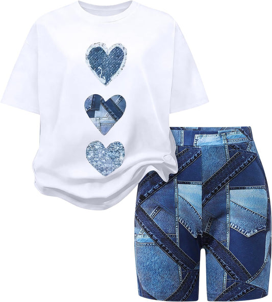 Size 7-14 Girls Summer Clothes 2 Piece Casual Short Sleeve T-Shirt & Short Set Teen Girls Summer Vacation Outfits