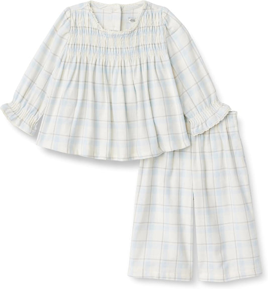 Amazon Essentials x Sofia Grainge Unisex Toddlers and Babies' Long Sleeve Flannel Set with Smocked Bodice, Lace Trim