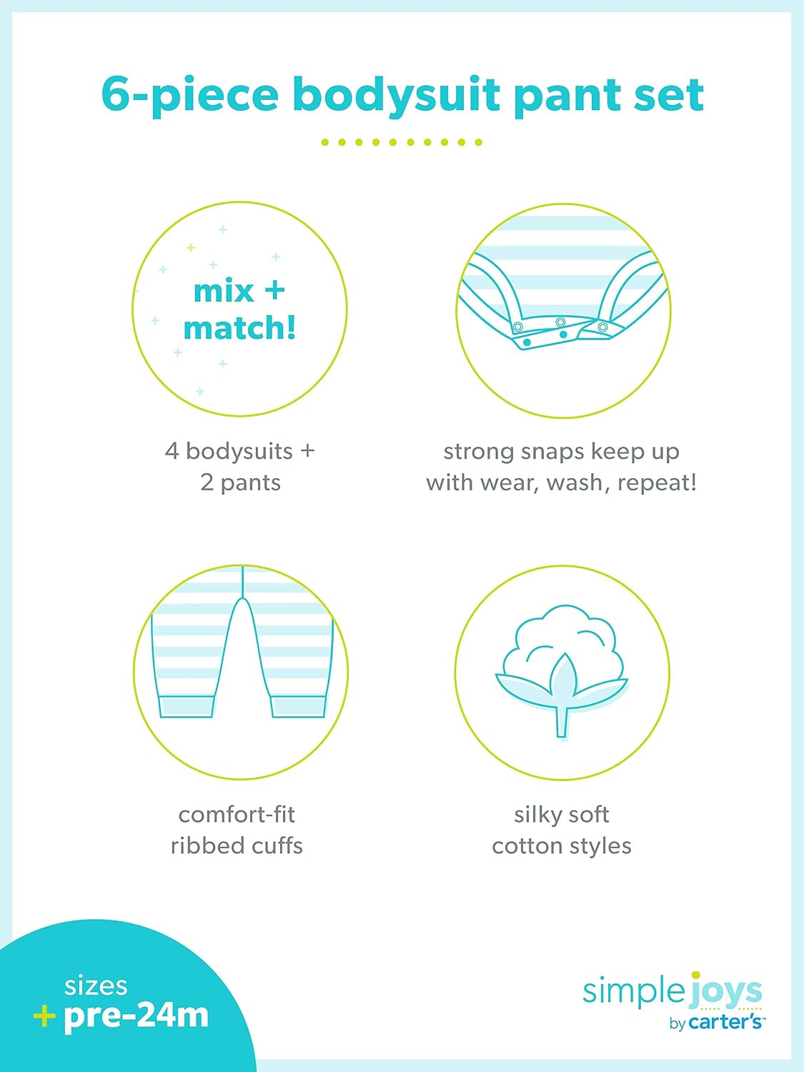 Simple Joys by Carter's Baby Girls 6-piece Bodysuits (Short and Long Sleeve) and Pants Set