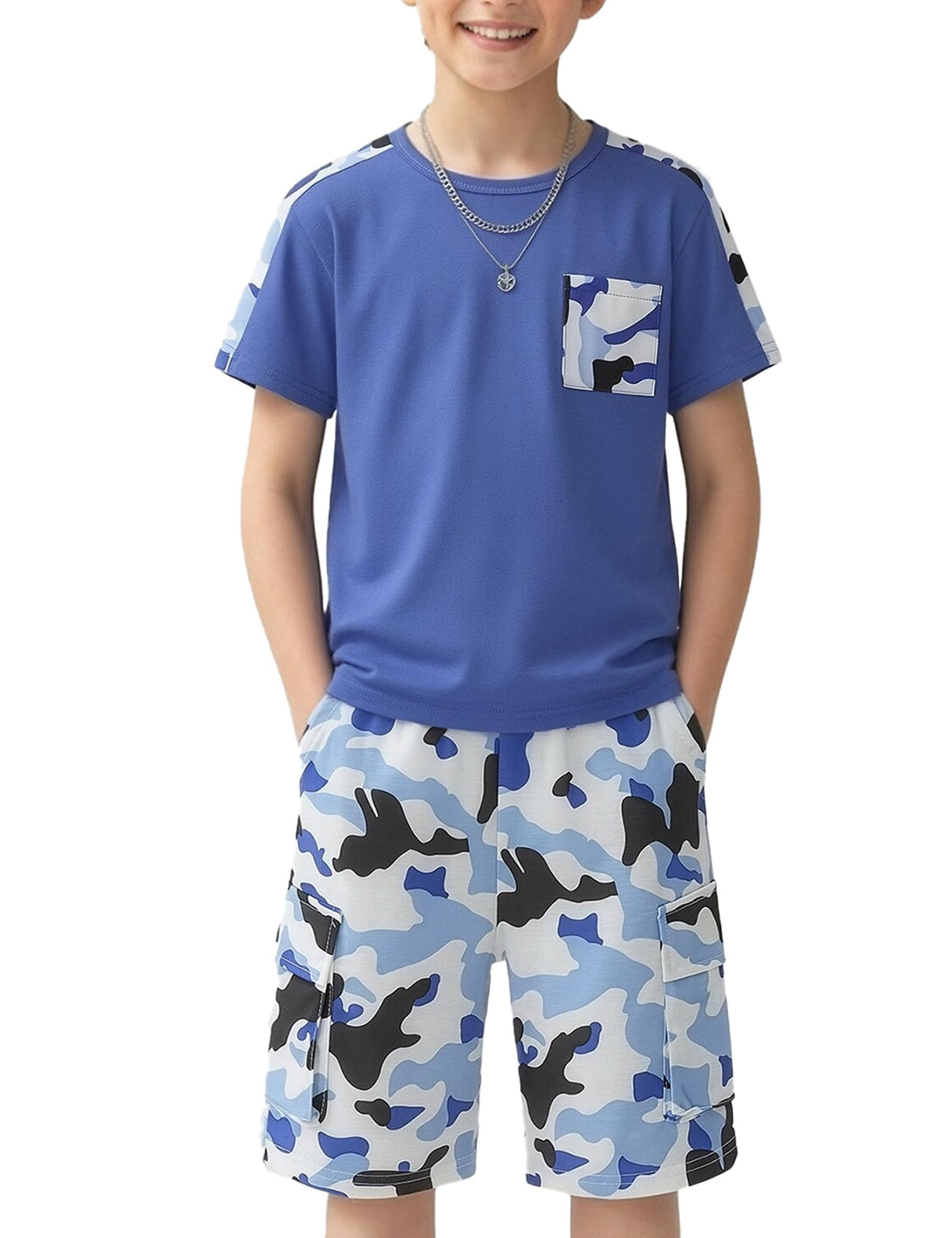 mksodopy Boys Summer Outfit Set 2 Piece T Shirt and Camo Shorts Casual Clothes for Little Big Boys
