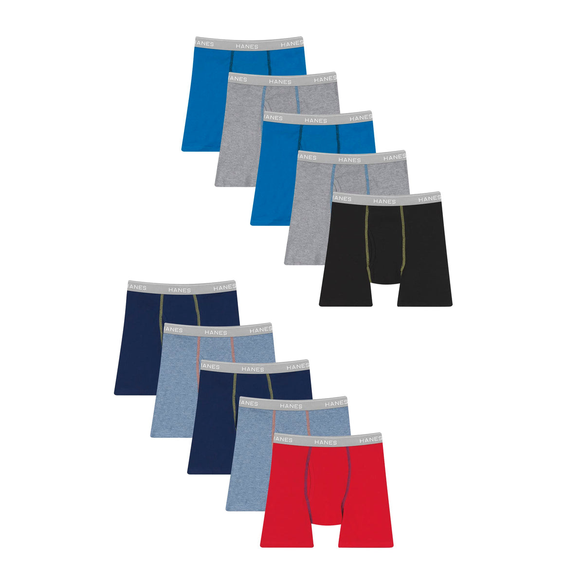 Hanes Boys' Boxer Briefs, Moisture-wicking Underwear for Boys & Toddlers, Assorted, 10 Or 12 Pack