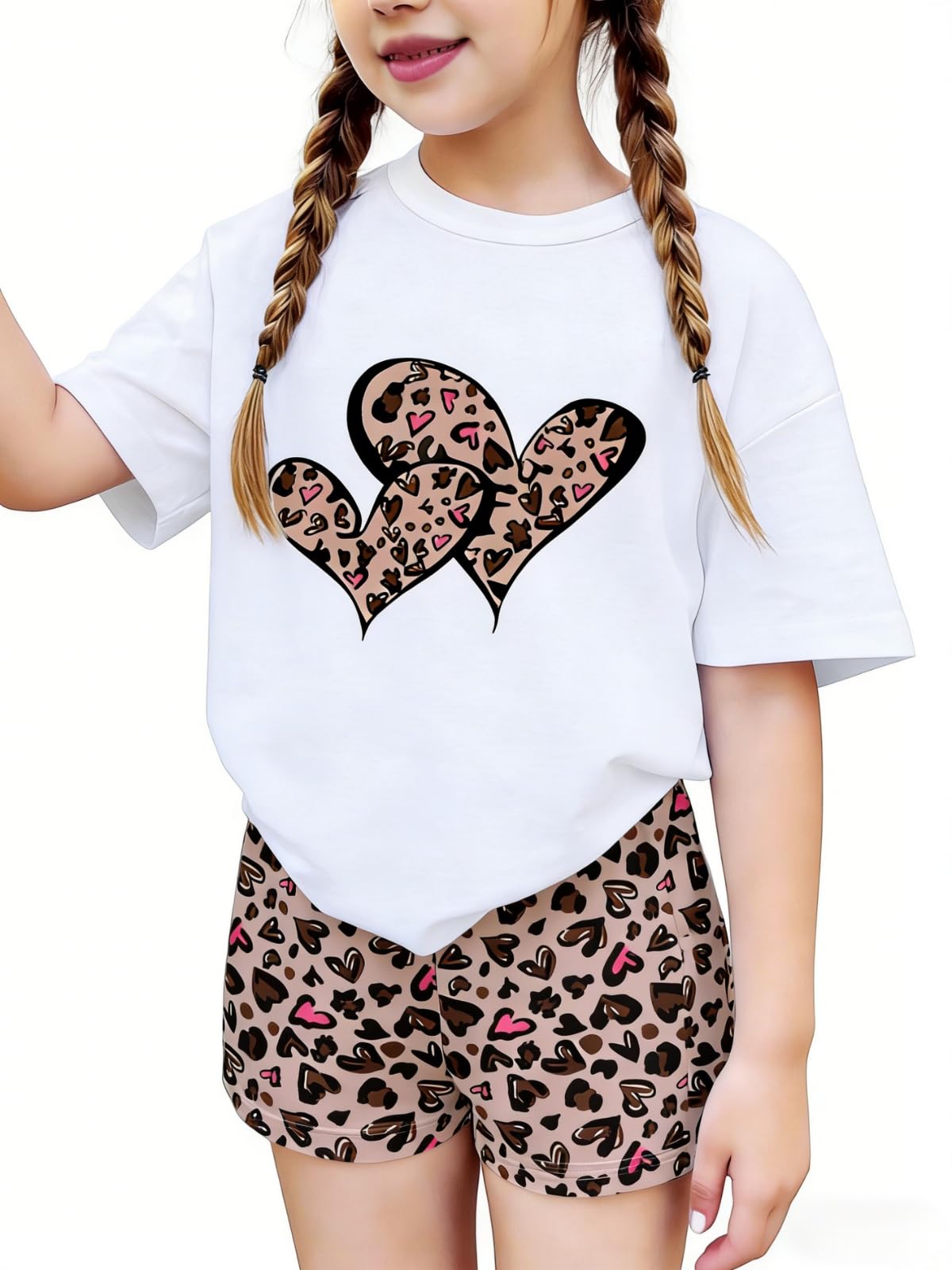 Axumity Kid Toddler Girl Clothes Summer Ruffle Sleeve Figure Graphic Shirt + Shorts Summer Outfits Set