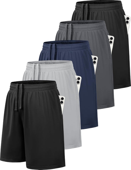 MLYENX 5 Pack Boys Athletic Shorts Basketball Quick Dry with Pockets