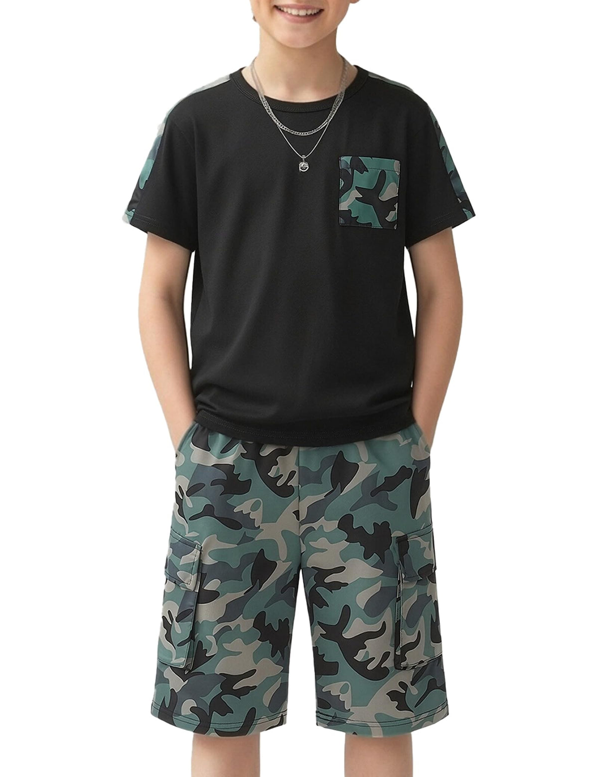 mksodopy Boys Summer Outfit Set 2 Piece T Shirt and Camo Shorts Casual Clothes for Little Big Boys