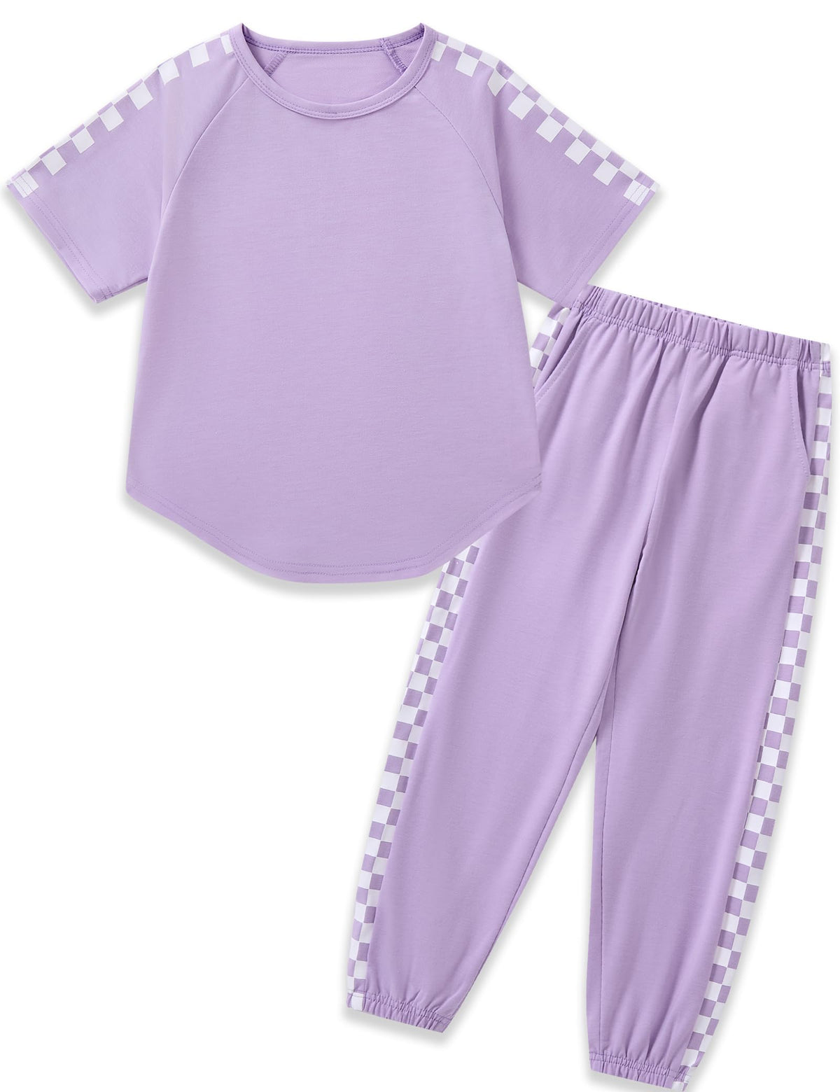 Girls Clothes Outfits Set Checkerboard 2PC Tracksuit Short Sleeve Raglan Tee and Joggers Pants for 4-16Y
