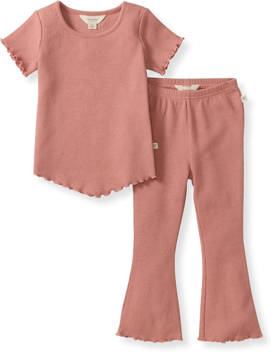 Burt's Bees Baby Girls Short Sleeve Top & Flared Legging Set, 2-Piece Set