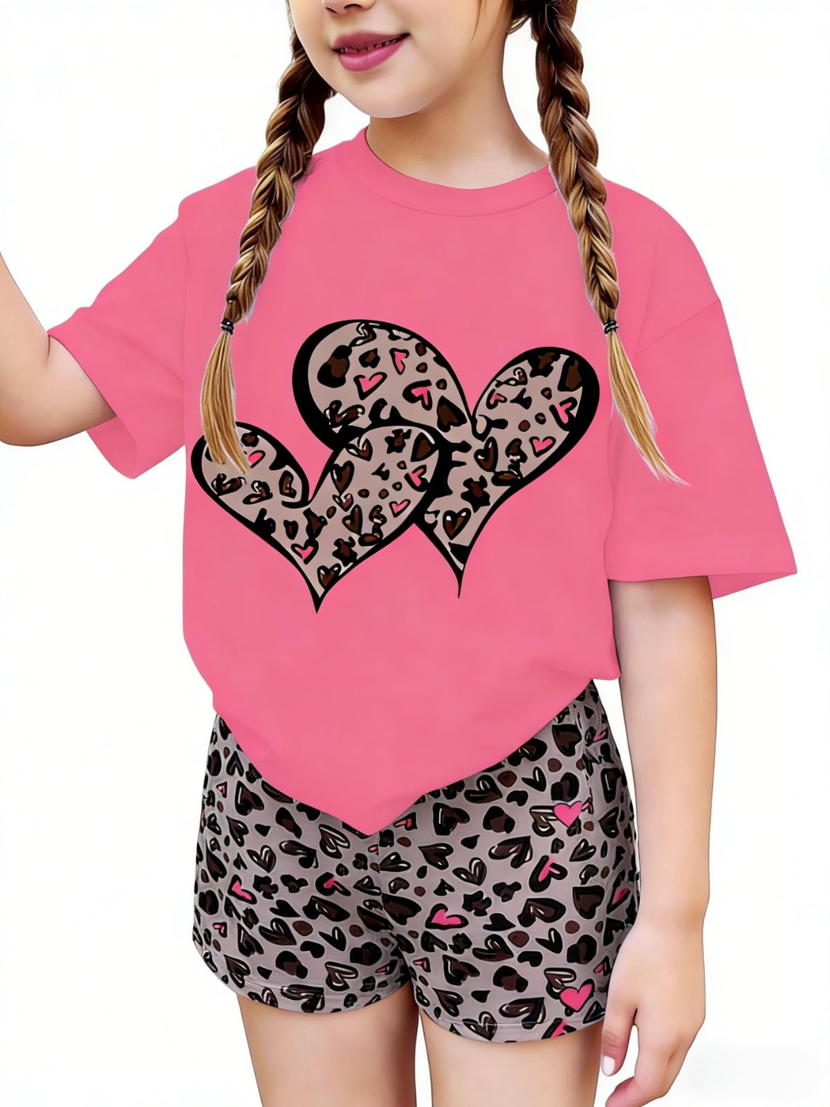 Axumity Kid Toddler Girl Clothes Summer Ruffle Sleeve Figure Graphic Shirt + Shorts Summer Outfits Set